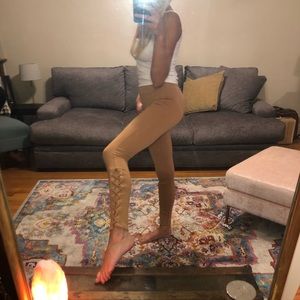 Tan leggings with lace up detail